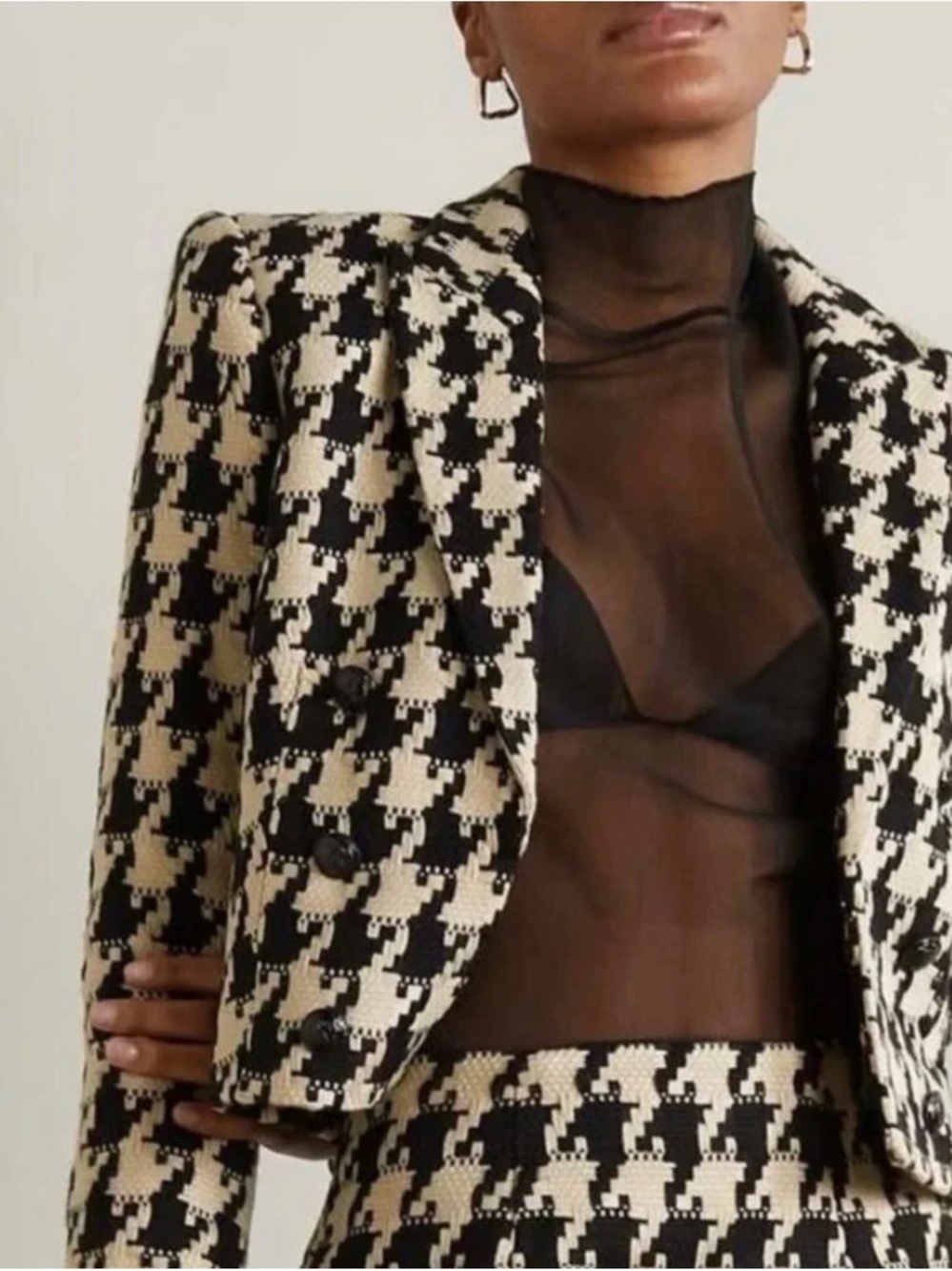 L'AGENCE Black and Cream Houndstooth Blazer